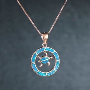 *KALILA* Rose Gold x Blue Sea Turtle Fashion Necklace
